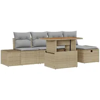 VidaXL Garten-Sofa-Set Höhenverstellbar 6-tlg. Garten-Sofagarnitur mit Kissen Beige Poly