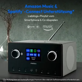 Medion P85444 2.1 Internetradio mit Subwoofer (DAB+, UKW Radio, Spotify Connect, WLAN, Bluetooth, Streaming, Equalizer, Farbdisplay, USB, AUX, Wecker, Schlummerfunktion, Sleep Timer) Titan