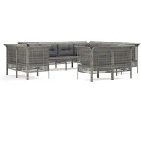 vidaXL 11-tlg Garten-Lounge-Set mit Kissen Grau Poly Rattan Modell 49