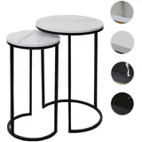 Mendler 2er-Set Beistelltisch HWC-K46, Kaffeetisch Nachttisch Loungetisch, Marmor-Optik MDF ~ weiß-schwarz