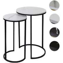 Mendler 2er-Set Beistelltisch HWC-K46, Kaffeetisch Nachttisch Loungetisch, Marmor-Optik MDF ~ weiß-schwarz
