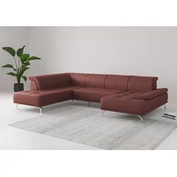 Wohnlandschaft PLACES OF STYLE "Caluna", rot (merlot), B:334cm H:81cm T:235cm, Sofas, Inkl.Sitztiefenverstellung