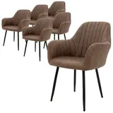 ML DESIGN modern living ML-Design 6er Set Esszimmerstühle mit Rücken- und Armlehnen, Braun, Küchenstühle mit PU-Kunstleder-Bezug, Polsterstühle mit Metallbeinen, Ergonomische Stühle für Esstisch, Wohnzimmerstühle Stuhl