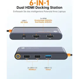 NOVOO USB C Docking Station 4K@60Hz Dual HDMI USB C Hub Adapter mit 2 HDMI 4K@60Hz,PD 100W Schnellladen, 3X USB-A für MacBook Pro M2, Dell, HP, Lenovo, Surface und mehr Typ C Geräten