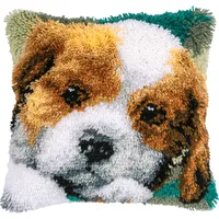 VERVACO Knüpfkissen Set Deko Kissenbezug Knüpfset für Anfänger HUND Basteln Erwachsene Kreativ DIY Handarbeit Kissen zum Selber Knüpfe 40 x 40 cm Latch Hook Kit Knüpfhaken Set Kissen