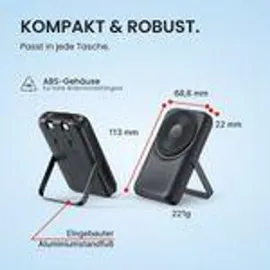 Viesta Viesta® Powerbank 10.000 mAh Schwarz – 22,5w Schnellladen, Pd20w, 15w kabelloses Laden – integrierte Kabel (usb-c & Lightning), Led-display, S... - Schwarz