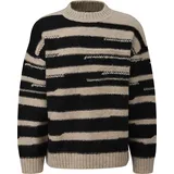 QS Strukturierter Strickpullover in Wolloptik Schwarz/Beige XXL