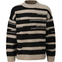 QS Strukturierter Strickpullover in Wolloptik Schwarz/Beige XXL