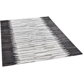 THEKO Fellteppich THEKO "Kobe-Streifen", silber (silberfarben), B:70cm H:3mm L:140cm, Kuhfell, Leder, Teppiche, Fellteppich, Patchwork, handgenäht, echtes Rinderfell in Naturtönen