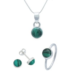 mantraroma Schmuckset 925er Silber mit Malachit (Schmuckset aus 925 Silber)