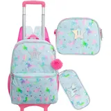 HTgroce Einhorn Schulranzen Rucksack Trolley mit 2 Rollen für Kinder Mädchen,Kinder Schultrolley Geeignet für Schule und Reise,Mit Essensbeutel und Federmäppchen.