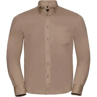 Russell Collection Klassisches Twill Hemd  Langarm, khaki, L