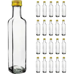 20x Glasflaschen 250ml mit Goldenem Schraubverschluss - Olivenöl, Essig, Alkohol - Glasölspender, Glasbehälter, Ölflasche