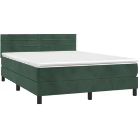vidaXL Boxspringbett mit Matratze & LED Dunkelgrün 140x200 cm Samt