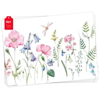 Tischsetmacher Tischsets | Platzsets abwaschbar – Blumenwiese Aquarel rosa – aus Premium Vinyl (Kunststoff – BPA-frei) - 4 Stück - 44 x 32 cm - rutschfeste Tischdekoration!