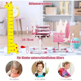 Goplus Kinderschreibtisch Set höhenverstellbar MDF rosa