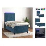 vidaXL Boxspringbett mit Matratze & LED Dunkelblau 90x200 cm Samt