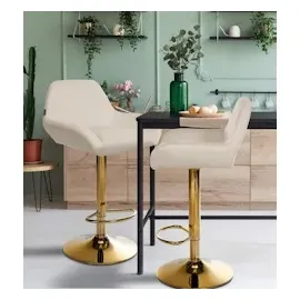 CLP 2er Set Barhocker Braga Gold Stoff creme