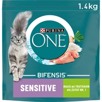 PURINA ONE BIFENSIS Sensitive Katzenfutter trocken, reich an Truthahn, 6er Pack (6 x 1,4kg)