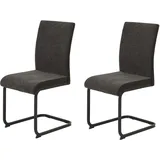 Hela Tische, 2er Set Schwingstuhl Linn, Webstoff+Mikrofaser Braun, Vierkantgestell Schwarz, 140kg belastbar
