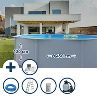 Gre Stahlwandpool Set rund 450x120cm, Stahl 0,4mm weiß, Folie