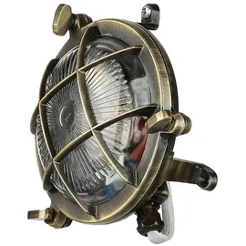 Licht-Erlebnisse Ø Schiffslampe Wand Messing Riffelglas ø 14 cm IP44 Maritim rostfrei G9 Außenwandleuchte