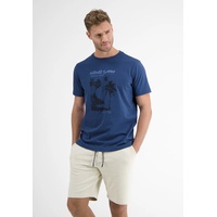 T-Shirt LERROS "LERROS mit Frontprint" Gr. S, blau (travel blue) Herren Shirts T-Shirts