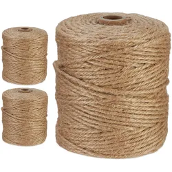 Relaxdays Juteschnur 3 mm, 3 Rollen Jutegarn je 100 m, biologisch abbaubar, Basteln, Garten, Verpackung, Kordel, natur