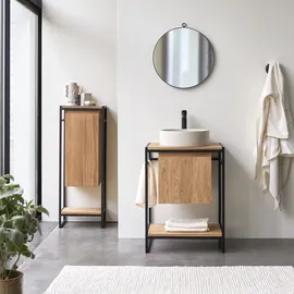 Tikamoon Waschtisch 60 cm aus Metall und Teakholz Materialmix industrieller Stil Einzel