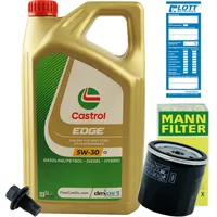 MANN Ölfilter + 5L Castrol Edge LL 5W-30 Motoröl + Schraube passend für VW 504.00 507.00