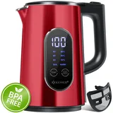 Kesser KESSER® Wasserkocher Edelstahl 1.7 Liter LED-Anzeige 4-Modi Temperatureinstellung 40°C-100°C 30min Warmhalten elektrischer Teekocher 2200W BPA-Frei Kalkfilter & Easy-Open-Deckel