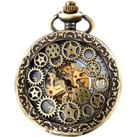 Avaner Unisex Taschenuhr Analog Handaufzugwerk Steampunk Getriebe Zahnrad mit arabischen Ziffern Bronze
