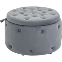 Homcom Sitzhocker mit Stauraum, Polsterhocker Aufbewahrungsbox mit Deckel Runde Ottomane, Sitztruhe mit Samtoptik, Knöpfen Grau, Ø60 x 40 cm Wohnzimmer, Hocker, Sitzhocker