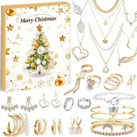 Tonchean - Schmuck-Adventskalender für Erwachsene und Frauen, 24-Tage-Countdown bis Weihnachtskalender mit goldener Halskette, Ringen, Ohrringen,