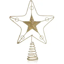 COM-FOUR Deko Stern Weihnachten - Weihnachtsdekoration Stern aus Metall - Aufsteller Weihnachtsstern mit Glitzer und Paillette - Goldfarbene Weihnachtsbaumspitze (goldfarben/24cm)