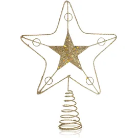 COM-FOUR Deko Stern Weihnachten - Weihnachtsdekoration Stern aus Metall - Aufsteller Weihnachtsstern mit Glitzer und Paillette - Goldfarbene Weihnachtsbaumspitze (goldfarben/24cm)