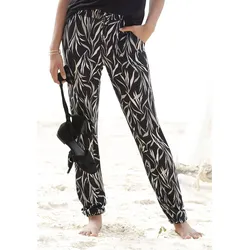 Strandhose, aus Viskose mit Taschen, Elastikbund, Jerseyhose, Gr. 40 - N-Gr, schwarz-grün bedruckt, , 59566934-40 N-Gr