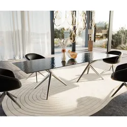DELIFE Table à manger Edge 300x100 verre en relief noir 3D-Design Estelar rond Acier inoxydable, Tables de salle à manger