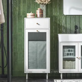 SoBuy Wäscheschrank mit ausklappbarem Wäschesack Wäschetruhe mit Glastür Wäschesammler Wäschekorb Badschrank Weiß Bht ca. 40x96x40cm