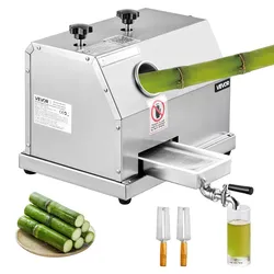 VEVOR Kommerzieller Zuckerrohr-Entsafter, 49,9kg/h Hochleistungs-Zuckerrohr-Entsafter-Maschine mit 3 Edelstahlwalzen, 6,1 cm großer Einlass, manuelle Zuckerrohr-Entsafter-Presse für den privaten/gewerb