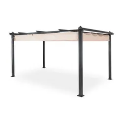 Blumfeldt Pantheon 3x4 Pergola Vordach 3x4m Aluminium Sonnendach Polyester Beige