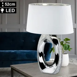 etc-shop Schreib Nacht Tisch Lampe Wohn Schlaf Zimmer Textil Lampe silber weiß im Set inkl. LED Leuchtmittel