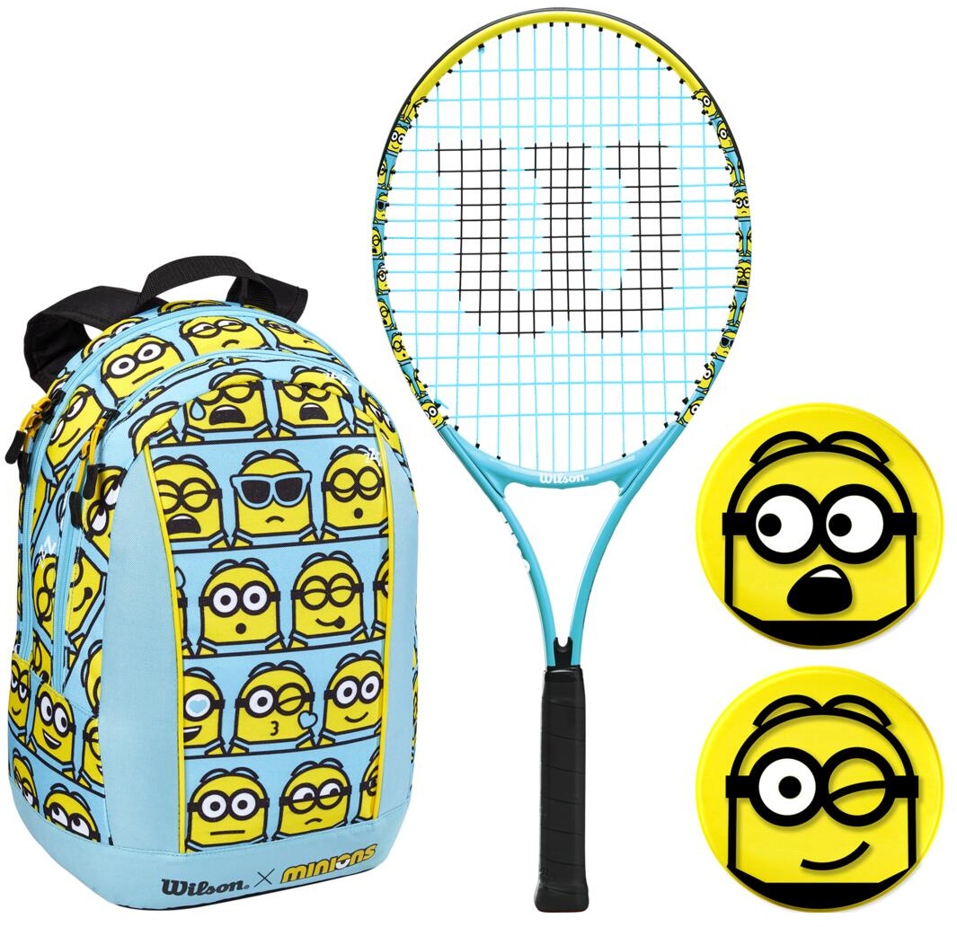 Wilson Kinder-Tennisschläger Minions 25in (9-12 Jahre) + 1x Rucksack + 2x Minion Dämpfer - SET