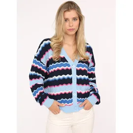 Zwilling Zwillingsherz Strickjacke, »"Streifen Wellen"« Wellen-Muster, Langarm, V-Ausschnitt, Baumwolle, Knöpfe, blau