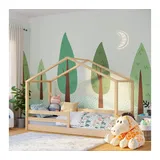 bellabino Abia Kinderbett 90x200 cm – Hausbett mit Rausfallschutz & Lattenrost – Montessori Bodenbett aus Massivholz Kiefer – Kinder Bett in Natur für Jungen und Mädchen