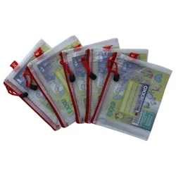 Kleinkrambeutel A6 Mesh Bag Reißverschlussbeutel aus faserverstärkter PVC-Folie mit rotem Reißverschluss – 5 Stück