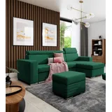 Fun Möbel Ecksofa Schlafsofa inkl. Hocker CANTON Stoff Camelia Grün Ottomane Rechts - Grün