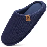 ONCAI Hausschuhe Herren Rückstellschaum Memory Foam Herren Pantoffeln und Mann Haus Schuhe mit Kunstpelz Futter und Indoor Outdoor Gummisohlen Blau Größe 48 EU - 48 EU