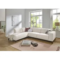 Places of Style Ecksofa Lorcan, mit schwarzen Metallfüßen, Lederoptik und in weichem Strukturstoff beige