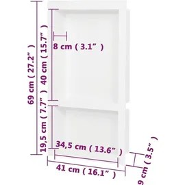 vidaXL Duschnische mit 2 Fächern Hochglanz-Weiß 41x69x9 cm